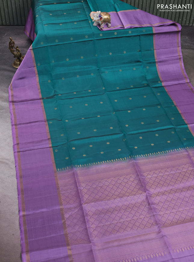 Peacock Green & Lavender Pure Soft Silk Saree - Buttas
