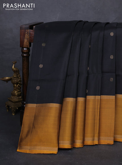 Black & Mustard Yellow Pure Soft Silk Saree - Buttas