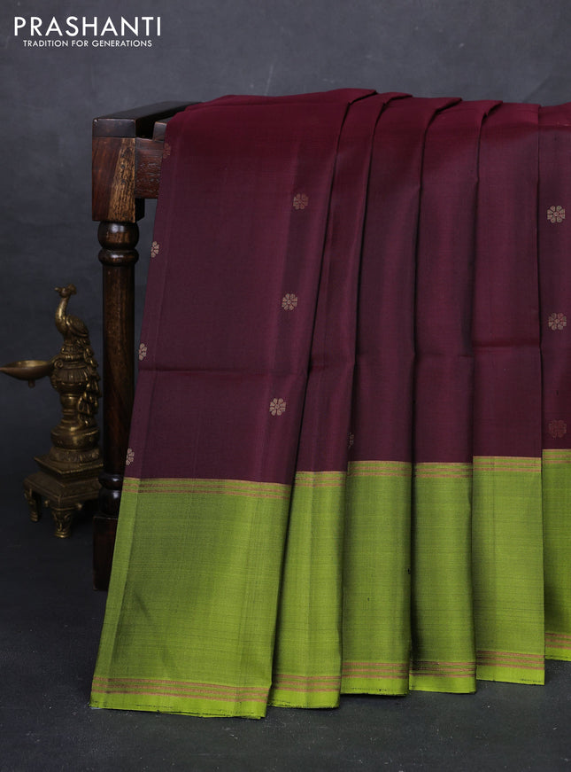 Maroon & Green Pure Soft Silk Saree - Buttas