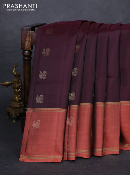 Coffee Brown & Orange Pure Soft Silk Saree - Buttas