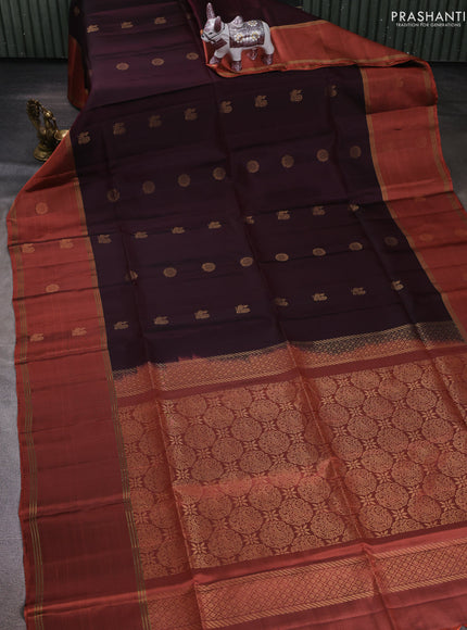 Coffee Brown & Orange Pure Soft Silk Saree - Buttas