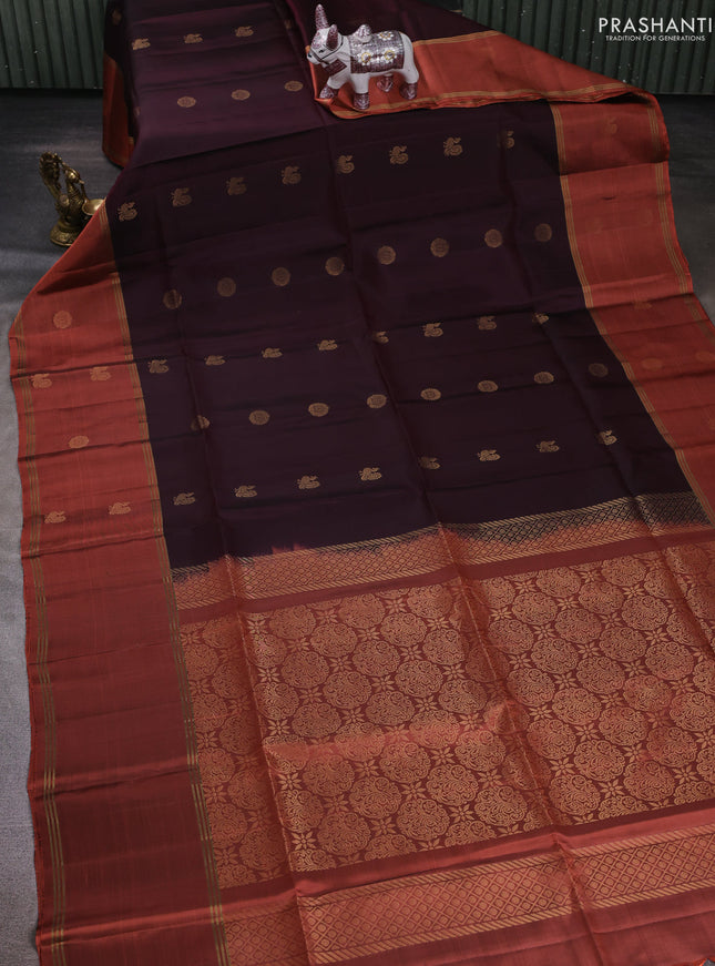 Coffee Brown & Orange Pure Soft Silk Saree - Buttas