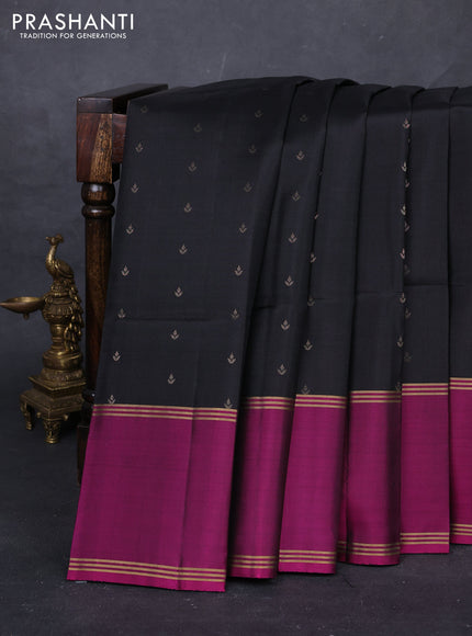 Black & Magenta Pink Pure Soft Silk Saree - Buttas