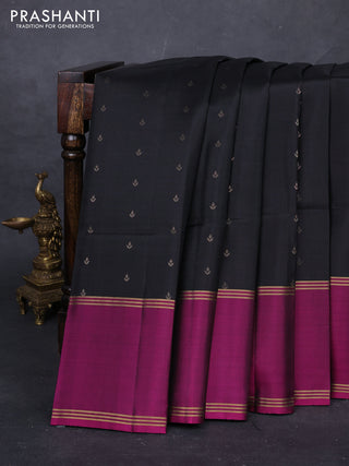 Black & Magenta Pink Pure Soft Silk Saree - Buttas