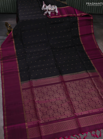 Black & Magenta Pink Pure Soft Silk Saree - Buttas