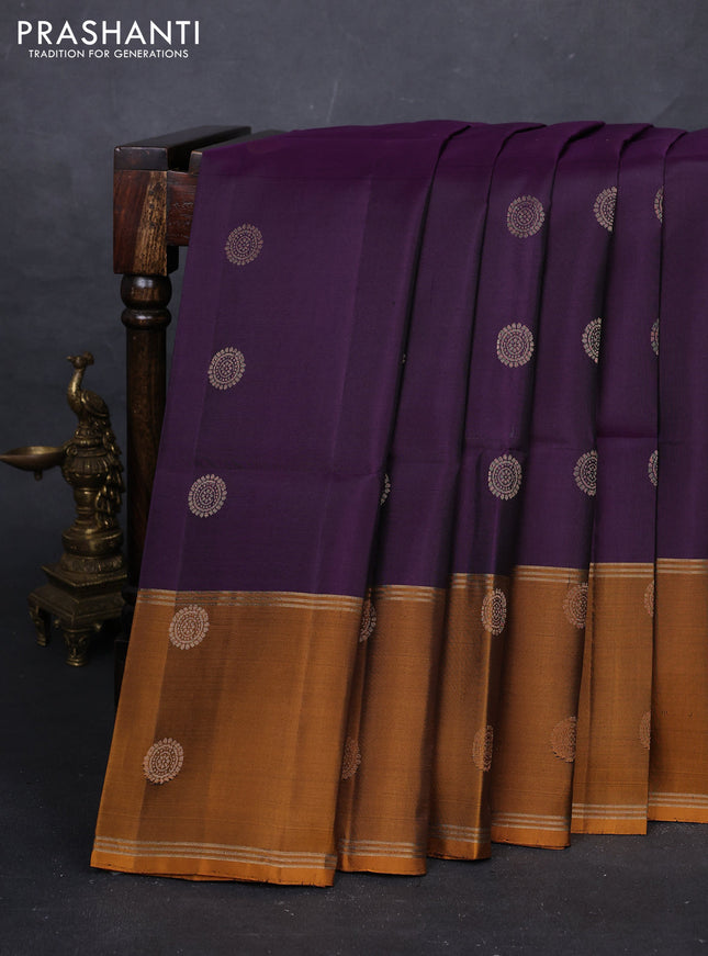Purple & Mustard Yellow Pure Soft Silk Saree - Buttas