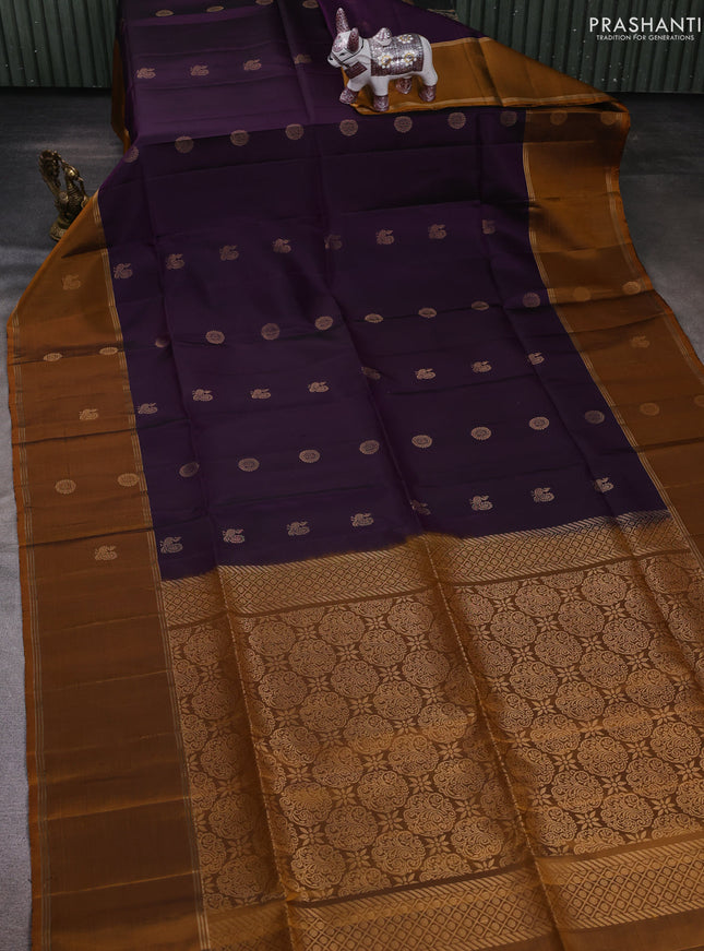 Purple & Mustard Yellow Pure Soft Silk Saree - Buttas