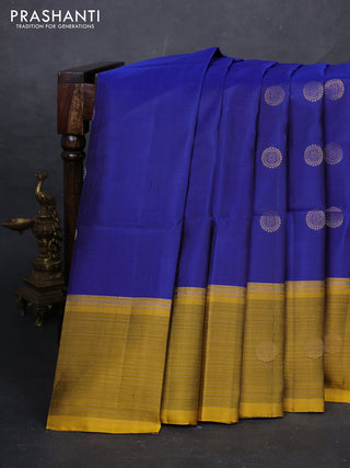 Blue & Mustard Yellow Pure Soft Silk Saree - Buttas