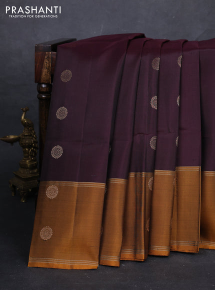 Coffee Brown & Mustard Yellow Pure Soft Silk Saree - Buttas