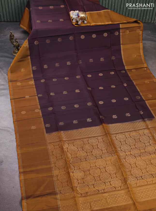 Coffee Brown & Mustard Yellow Pure Soft Silk Saree - Buttas
