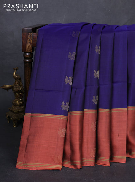 Navy Blue & Orange Pure Soft Silk Saree - Buttas