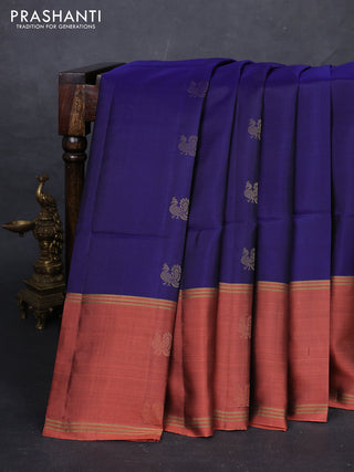 Navy Blue & Orange Pure Soft Silk Saree - Buttas