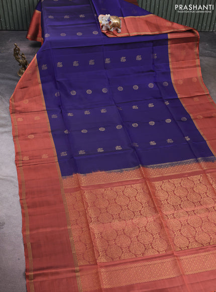 Navy Blue & Orange Pure Soft Silk Saree - Buttas