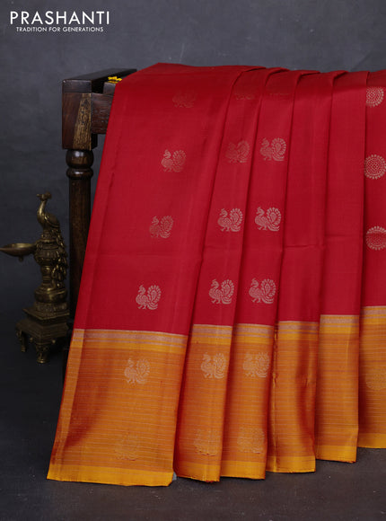Red & Mustard Yellow Pure Soft Silk Saree - Buttas