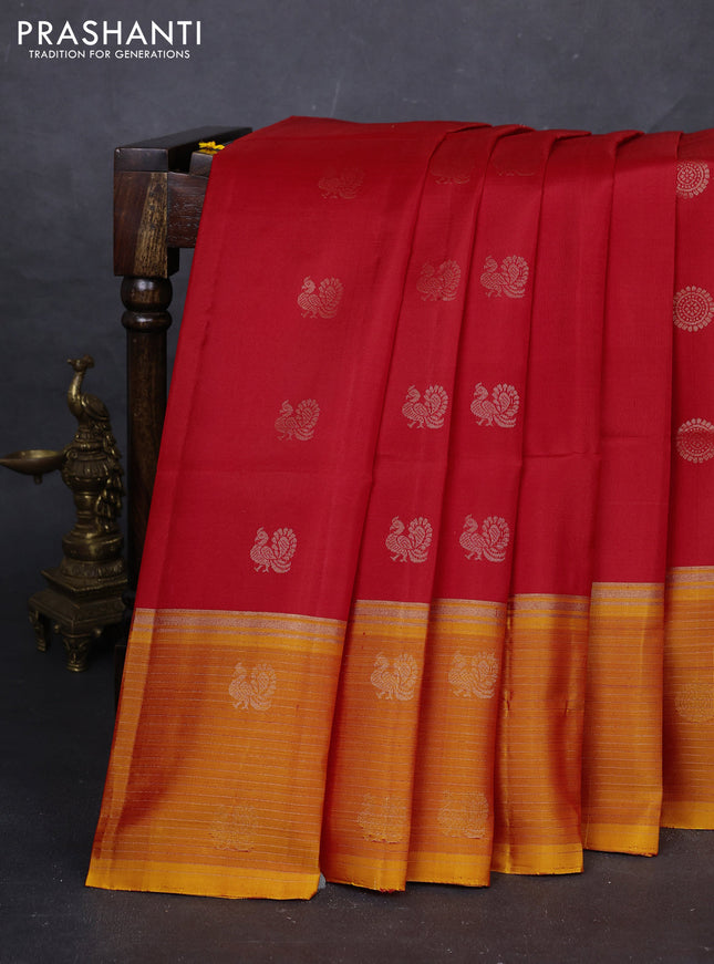 Red & Mustard Yellow Pure Soft Silk Saree - Buttas