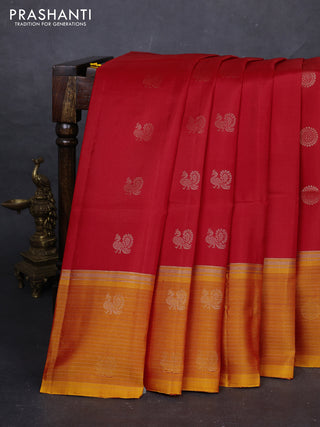 Red & Mustard Yellow Pure Soft Silk Saree - Buttas