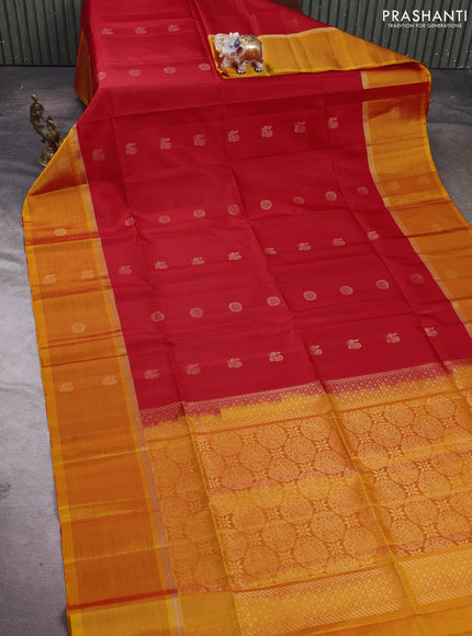 Red & Mustard Yellow Pure Soft Silk Saree - Buttas