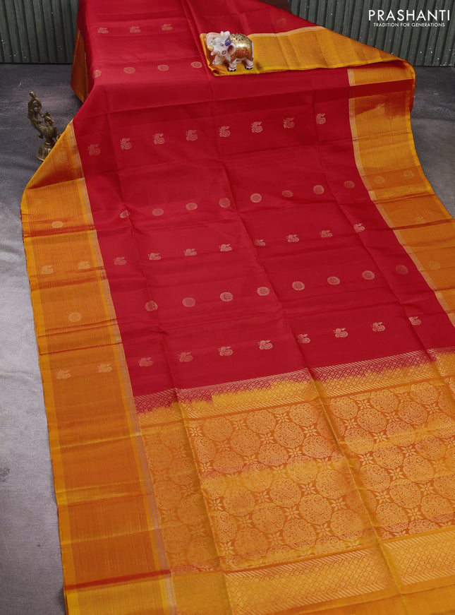 Red & Mustard Yellow Pure Soft Silk Saree - Buttas
