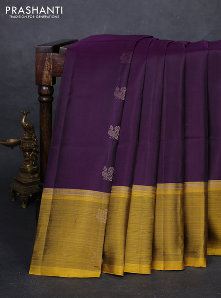 Purple & Mustard Yellow Pure Soft Silk Saree - Buttas