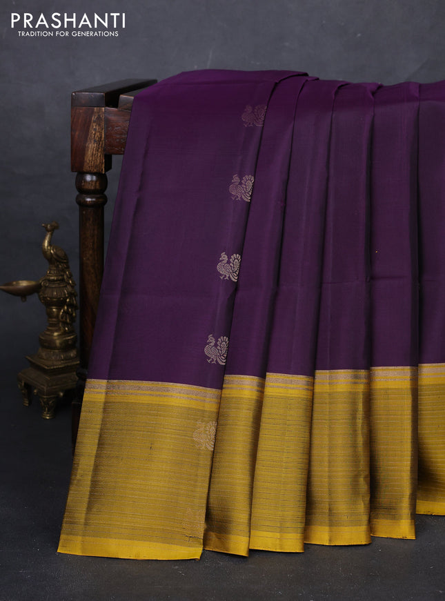 Purple & Mustard Yellow Pure Soft Silk Saree - Buttas