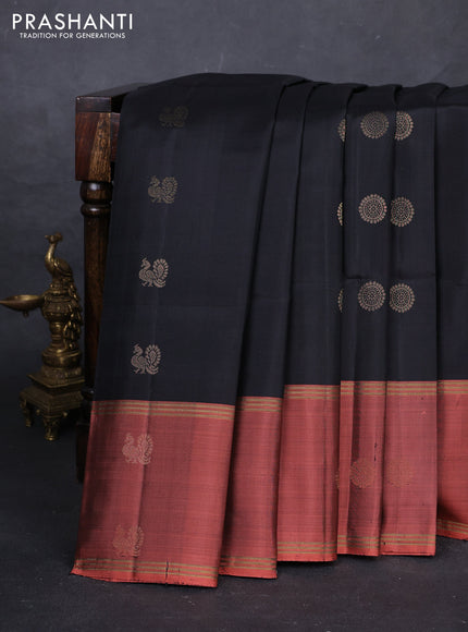 Black & Orange Pure Soft Silk Saree - Buttas