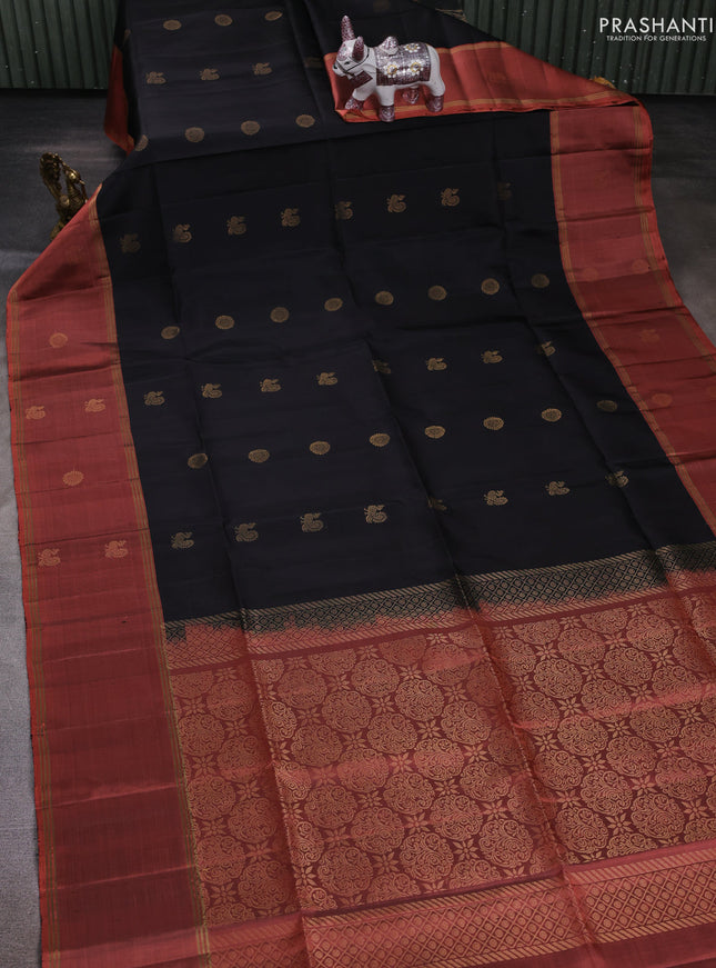 Black & Orange Pure Soft Silk Saree - Buttas