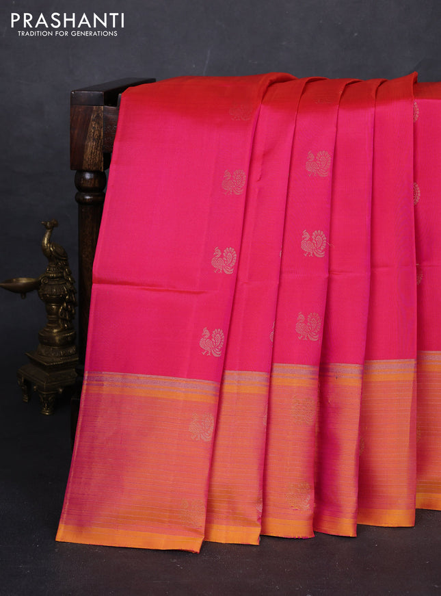 Pink & Yellow Pure Soft Silk Saree - Buttas