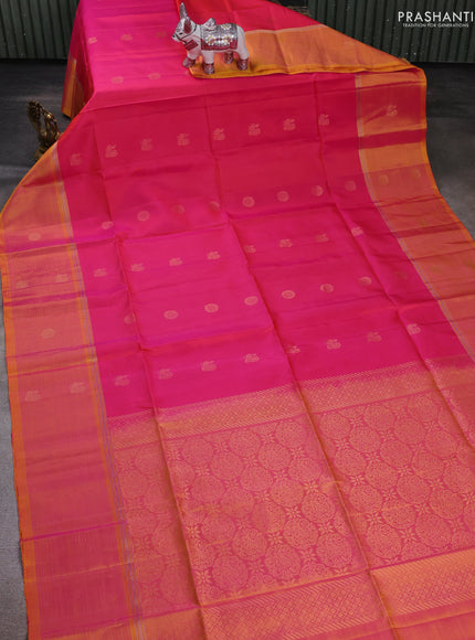 Pink & Yellow Pure Soft Silk Saree - Buttas