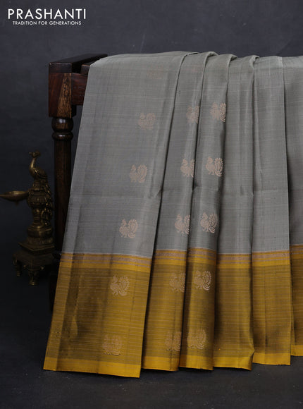 Grey & Mustard Yellow Pure Soft Silk Saree - Buttas