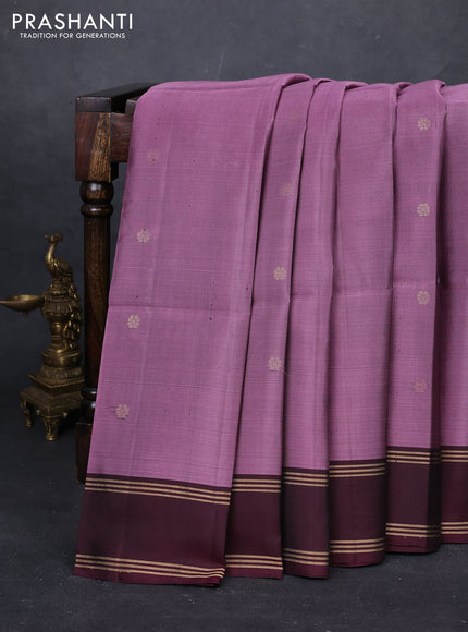 Mauve Pink & Wine Pure Soft Silk Saree - Buttas