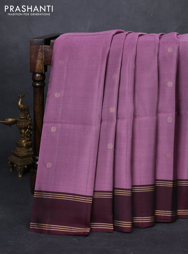 Mauve Pink & Wine Pure Soft Silk Saree - Buttas