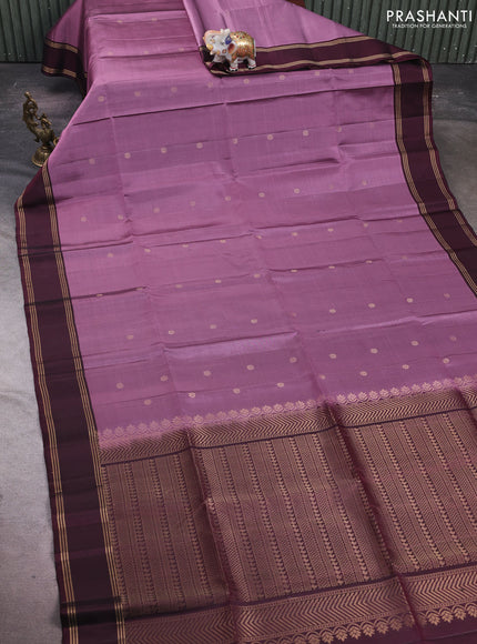 Mauve Pink & Wine Pure Soft Silk Saree - Buttas