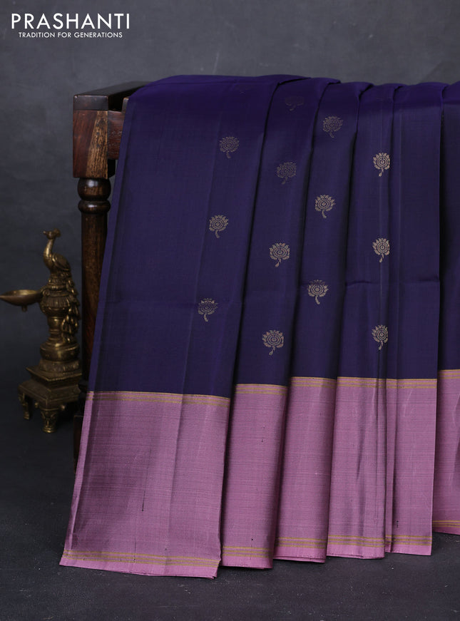 Navy Blue & Pastel Pink Pure Soft Silk Saree - Buttas