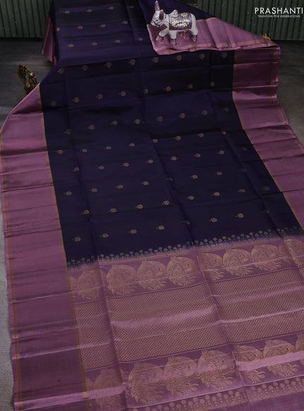 Navy Blue & Pastel Pink Pure Soft Silk Saree - Buttas