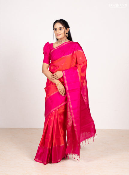 Orange & Pink Pure Soft Silk Saree - Buttas