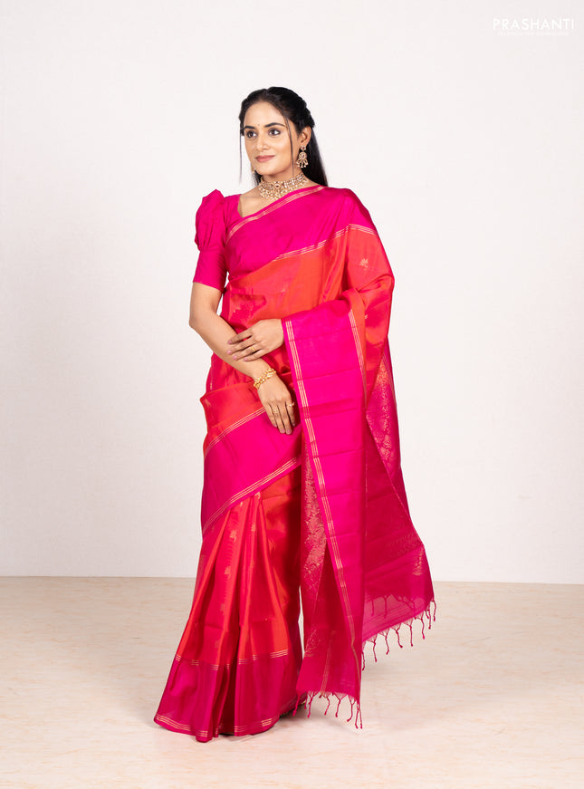 Orange & Pink Pure Soft Silk Saree - Buttas