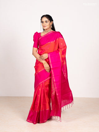 Orange & Pink Pure Soft Silk Saree - Buttas