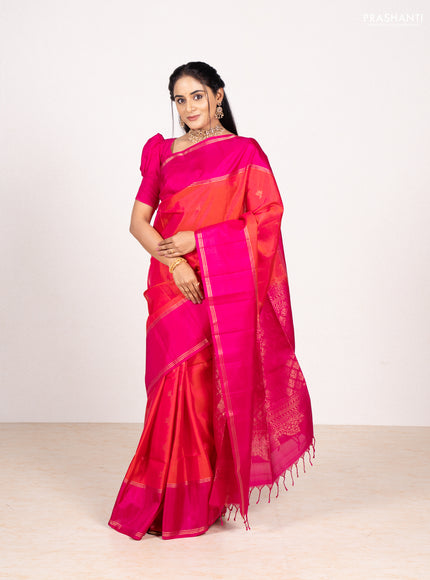 Orange & Pink Pure Soft Silk Saree - Buttas