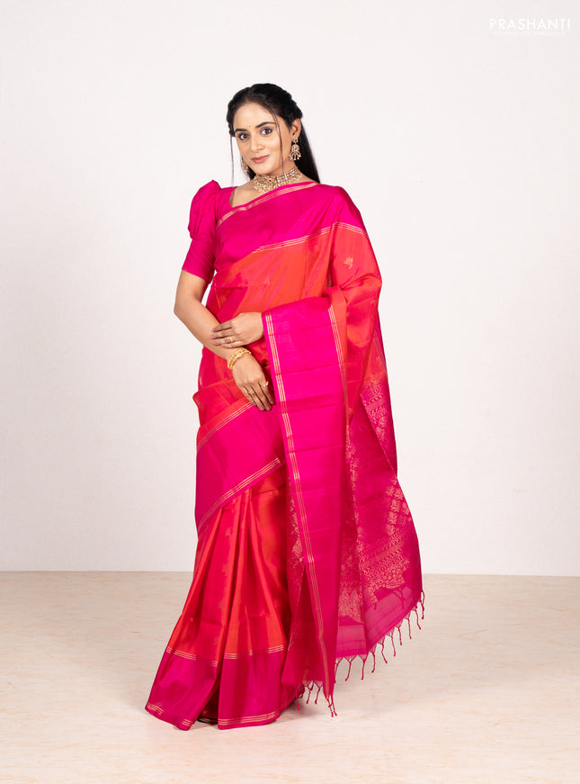 Orange & Pink Pure Soft Silk Saree - Buttas