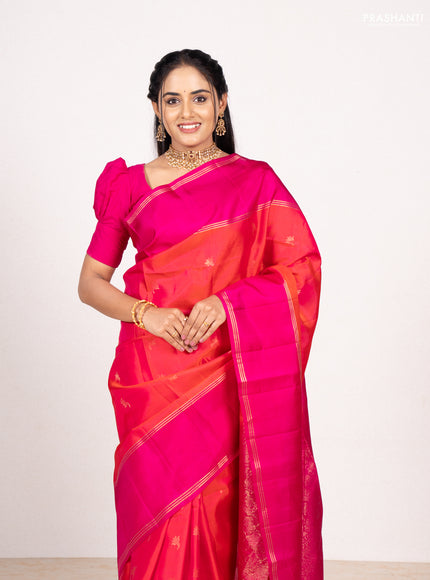 Orange & Pink Pure Soft Silk Saree - Buttas