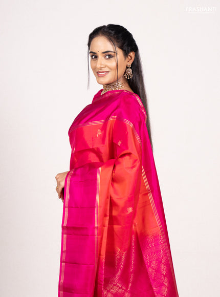 Orange & Pink Pure Soft Silk Saree - Buttas