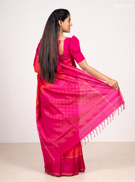 Orange & Pink Pure Soft Silk Saree - Buttas
