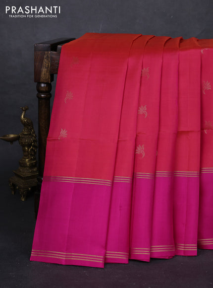 Orange & Pink Pure Soft Silk Saree - Buttas