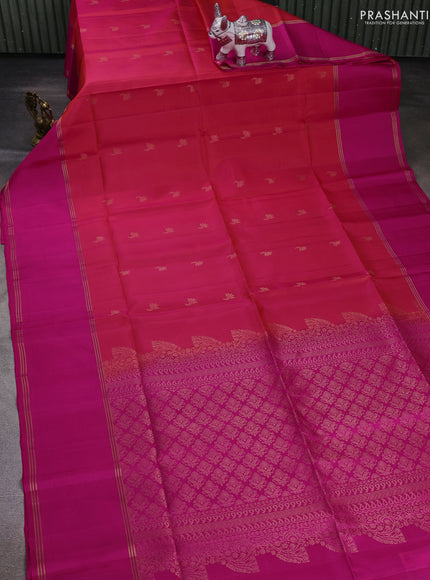 Orange & Pink Pure Soft Silk Saree - Buttas