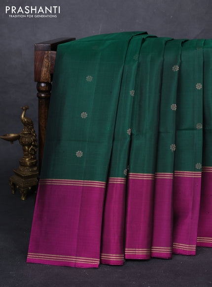 Bottle Green & Magenta Pink Pure Soft Silk Saree - Buttas