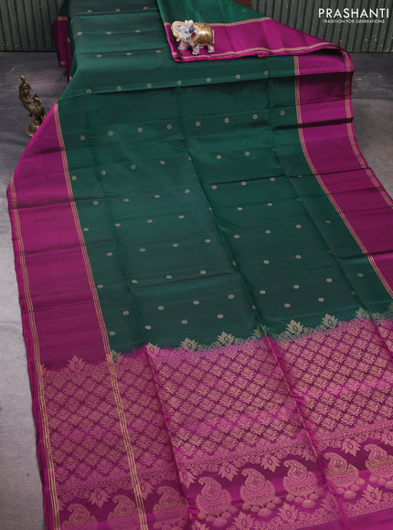 Bottle Green & Magenta Pink Pure Soft Silk Saree - Buttas