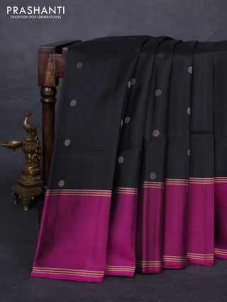 Black & Magenta Pink Pure Soft Silk Saree - Buttas