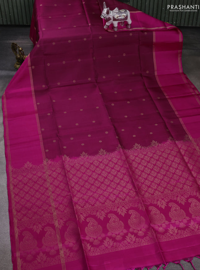 Magenta Pink & Pink Pure Soft Silk Saree - Buttas