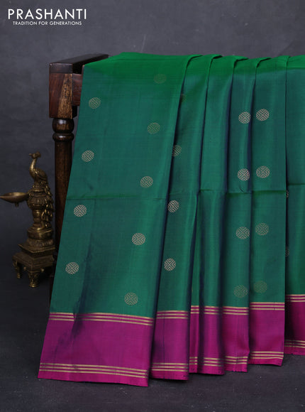 Green & Magenta Pink Pure Soft Silk Saree - Buttas