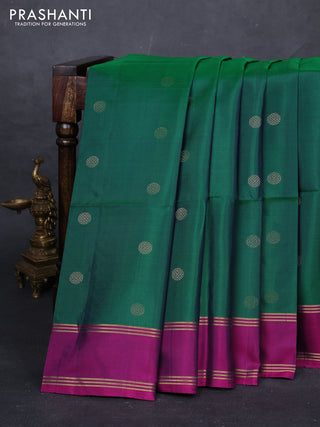Green & Magenta Pink Pure Soft Silk Saree - Buttas